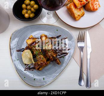 Top view of breaded eggplant or aubergine seasoned with cane honey Stock Photo