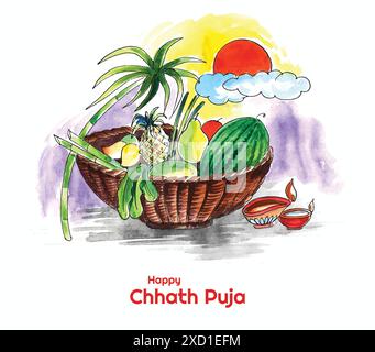 Traditional Happy Chhath Puja Festival Of Bihar Holiday Card Background 