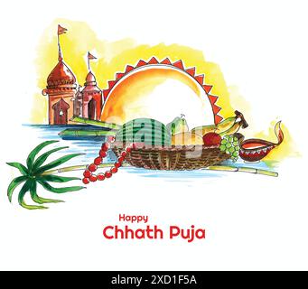 Traditional Happy Chhath Puja Festival Of Bihar Holiday Card Background 