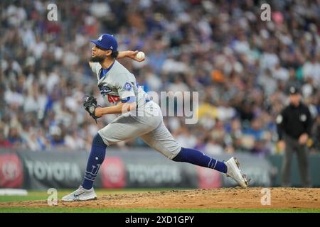 June 18 2024: Dodger pitcher Yohan .Ramirez (46) throws a pitch during the game between the Los Angeles Dodgers and Colorado Rockies game held at Coors Field in Denver Co. David Seelig/Cal Sport Medi Stock Photo