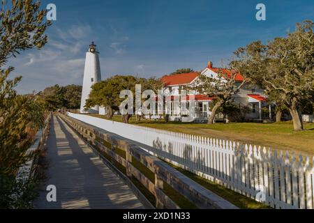 Ocracoke Lighthouse in North Carolina at Christmastime with a wreath Stock Photo