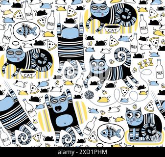Funny cats seamless background Stock Vector