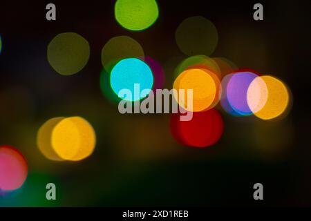abstract image of lights of different colors with blur to create circular geometric shapes Stock Photo
