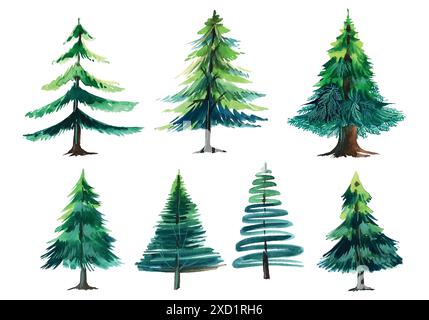 Hand drawn artistic christmas tree collection design Stock Vector