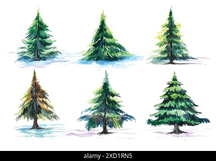 Hand drawn artistic christmas tree collection design Stock Vector