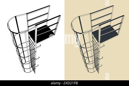 Stylized vector illustrations of fire escape Stock Vector