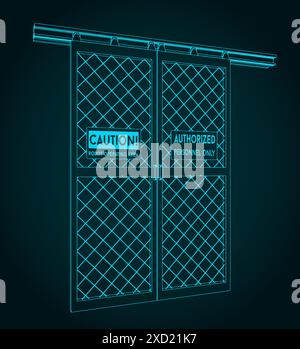 Stylized vector illustration of industrial sliding door for robotic cell Stock Vector