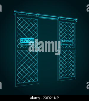 Stylized vector illustrations of industrial sliding door for robotic cell Stock Vector