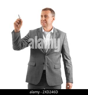 Mature business consultant with marker on white background Stock Photo
