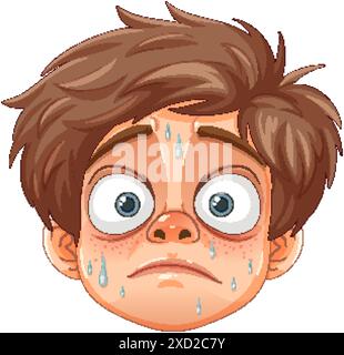 Illustration of a boy's anxious expression Stock Vector