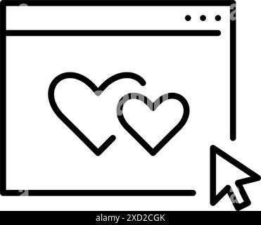 Dating app, interactive relationship hub. Mouse clicking on intertwined hearts, web page. Pixel perfect vector icon Stock Vector