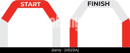 Inflatable arches, starting and finishing arches for races, marathons and sporting events. Gates for sports competitions in red color isolated on whit Stock Vector