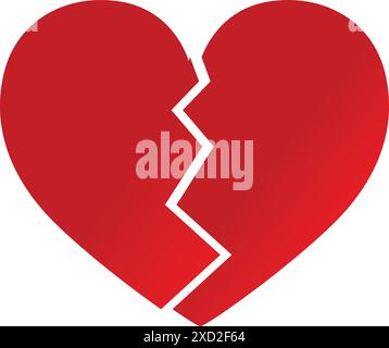 Breaking Heart icon, red love heart broken, brokenhearted, Broken Red Heart Emoji, heart broken in two icon Stock Vector