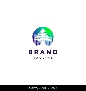 Silhouette of a Tree with a Blue and Green Background in a Circle Logo Design. Simple Tree Silhouette Inside Circle Logo Design. Stock Vector