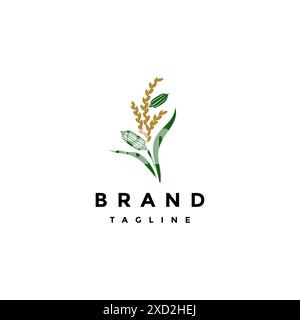 Sesame Plant Between Rice Plants Logo Design. Agricultural Technology Logo Design With Illustration Of Rice And Sesame In One Plant. Stock Vector
