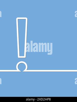 White exclamation mark icon on blue background with a long shadow effect Stock Vector