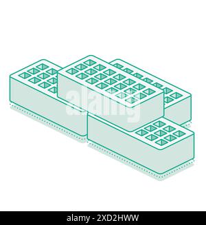 Isometric bricks with holes. Vector illustration. Outline 3D object isolated on white background. Infographics element. Stock Vector