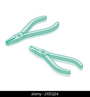 Isometric pliers. Vector illustration. Outline object on white background. Stock Vector