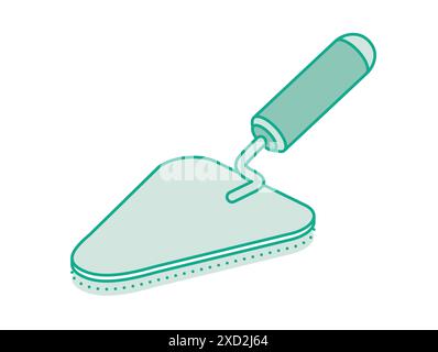 Isometric cement trowel. Vector illustration. Outline object isolated on white background. Stock Vector
