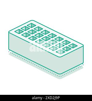 Isometric brick with holes. Vector illustration. Outline 3D object isolated on white background. Infographics element. Stock Vector