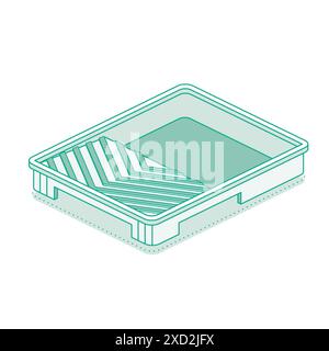 Isometric paint tray. Vector illustration. Outline object isolated on white background. Stock Vector