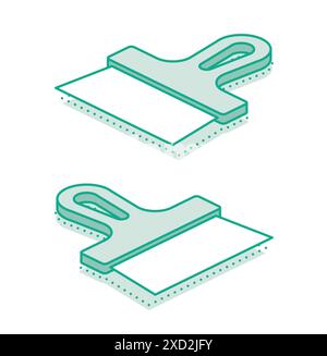 Isometric scraper putty knife. Vector illustration. Outline object isolated on white background. Set of putty knifes. Spatula work tool. Stock Vector