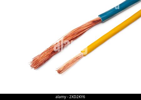 Various Electrical Wires With Exposed Copper Strands on White