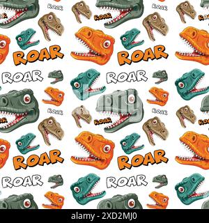 Vibrant dinosaur heads with 'roar' text Stock Vector