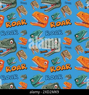 Bright dinosaur heads with 'Roar' text Stock Vector