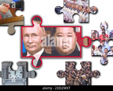 June 2024 visit of Russian President Vladimir Putin to North Korea.. Kim Jong Un and Vladimir Putin Stock Photo