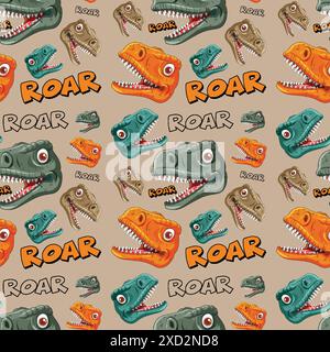 Vibrant dinosaur heads with 'roar' text Stock Vector