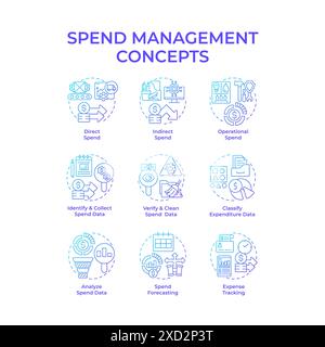 Spend management blue gradient concept icons Stock Vector