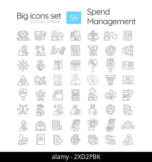 Spend management linear icons set Stock Vector