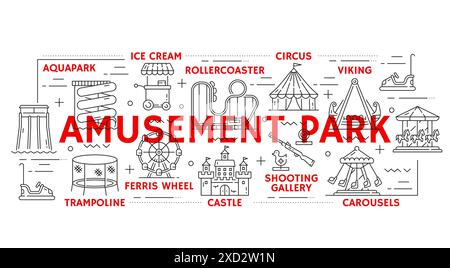 Amusement park infographics, family park rides and carousels, vector ...