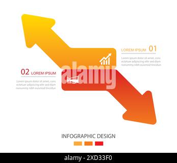 2 data infographics arrow up and down layout template. Illustration business stocks abstract background. Stock Vector