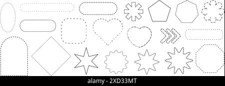 Set of various dotted line shapes including hearts, stars and geometric figures. Stock Vector