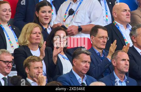 Stuttgart, Germany. 19th June, 2024. Nancy Faeser, SPD Bundesministerin des Innern und fuer Heimat der Bundesrepublik Deutschland Karl Lauterbach Bundesgesundheitsministerin the group stage match GERMANY - HUNGARY 2-0 of the UEFA European Championships 2024 on Jun 19, 2024 in Stuttgart, Germany. Photographer: ddp images/star-images Credit: ddp media GmbH/Alamy Live News Stock Photo