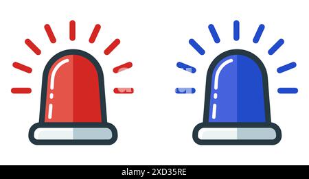 Emergency flashers siren icon. Set of red and blue emergency siren icons in flat style. Vector illustration. Stock Vector