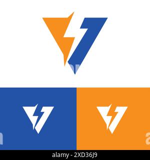 Letter V with electricity Bolt Icon - Electricity Logo - Voltage Icon - Voltage Logo Stock Vector