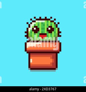Vector Illustration of cute cactus with Pixel Art Design, perfect for game assets themed designs Stock Vector