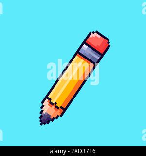 Vector Illustration of pencil school item with Pixel Art Design, perfect for game assets themed designs Stock Vector