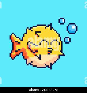 Vector Illustration of puffer fish with Pixel Art Design, perfect for game assets themed designs Stock Vector