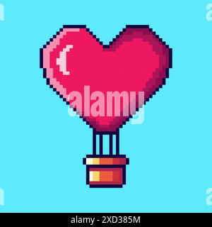 Vector Illustration of heart shaped hot air balloon with Pixel Art Design, perfect for game assets themed designs Stock Vector