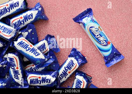 KYIV, UKRAINE - APRIL 20, 2024 Milky Way or MilkyWay small chocolate bars. Milky Way bars is worldwide famous product since 1924 Stock Photo