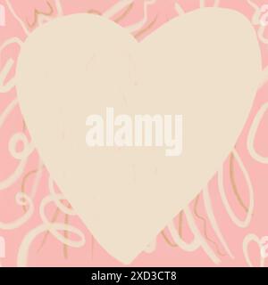 Abstract pastel pink background featuring a large, central heart shape with whimsical doodles creating a fun and cheerful wallpaper design. Stock Photo