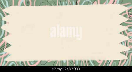 Fun and playful illustration featuring a pastel-hued abstract pattern with a central blank banner for customizable text. Stock Photo