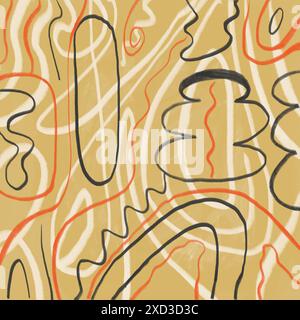 A playful and fun digital illustration featuring abstract organic patterns and shapes in warm earth tones. Stock Photo