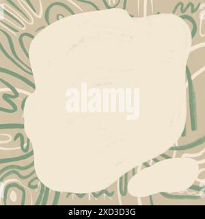 Abstract illustration featuring a neutral palette with fun doodle patterns and a central blank space for text or icons. Stock Photo