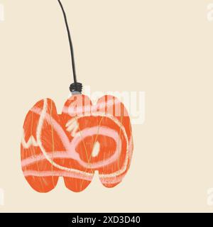 An abstract illustration of an light bulb pattern with a pendant cord on a pastel background. Stock Photo