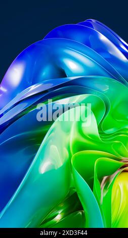 This image showcases a stunning 3D render of fluid car paint waves creating an abstract, vibrant form with smooth blue and green gradients Stock Photo